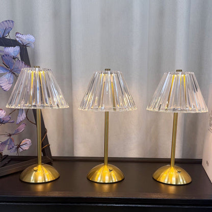 Lampe de table LED en cristal rechargeable – Lampe sans fil tactile avec intensité réglable, 3 couleurs d'éclairage, chargement USB-C et base en métal doré
