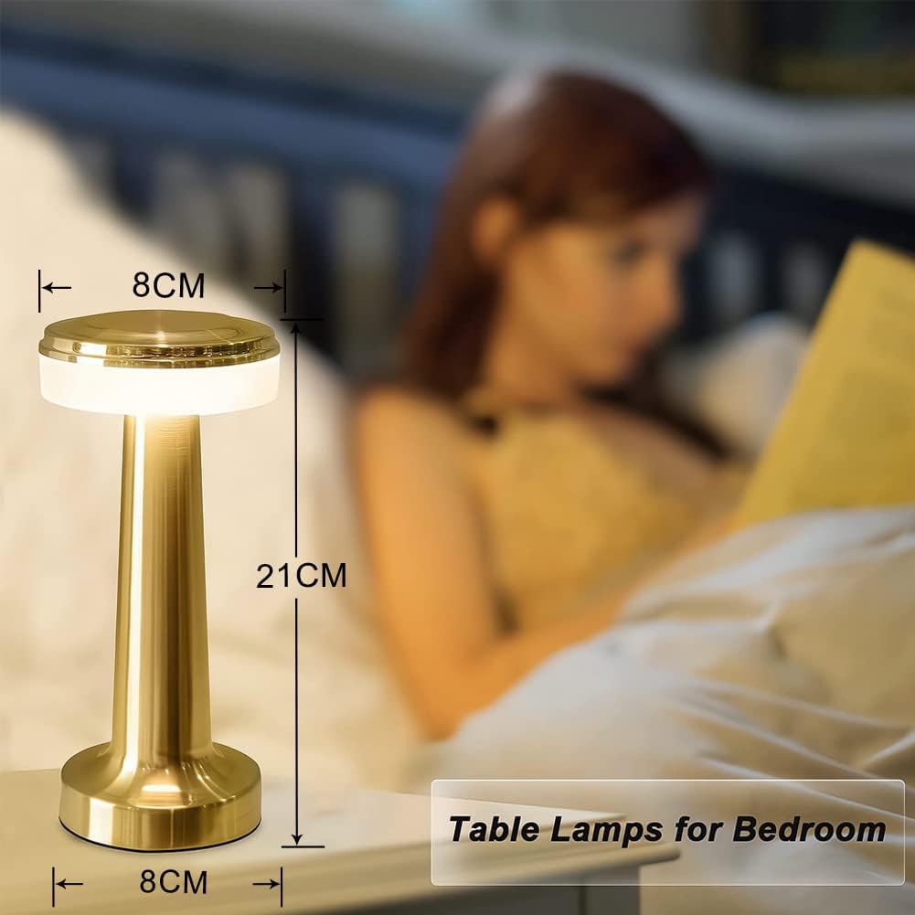 Lampe de table LED dorée rechargeable – Tactile, Intensité variable, 3 modes de couleur, Lumière d'ambiance moderne sans fil