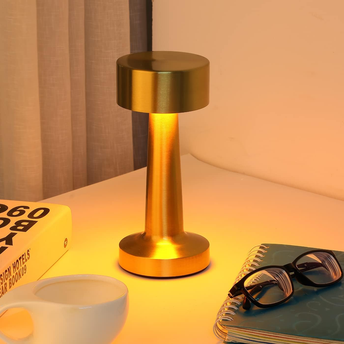 Lampe de table LED dorée rechargeable – Intensité réglable tactile, 3 modes de couleur, lumière d'ambiance sans fil
