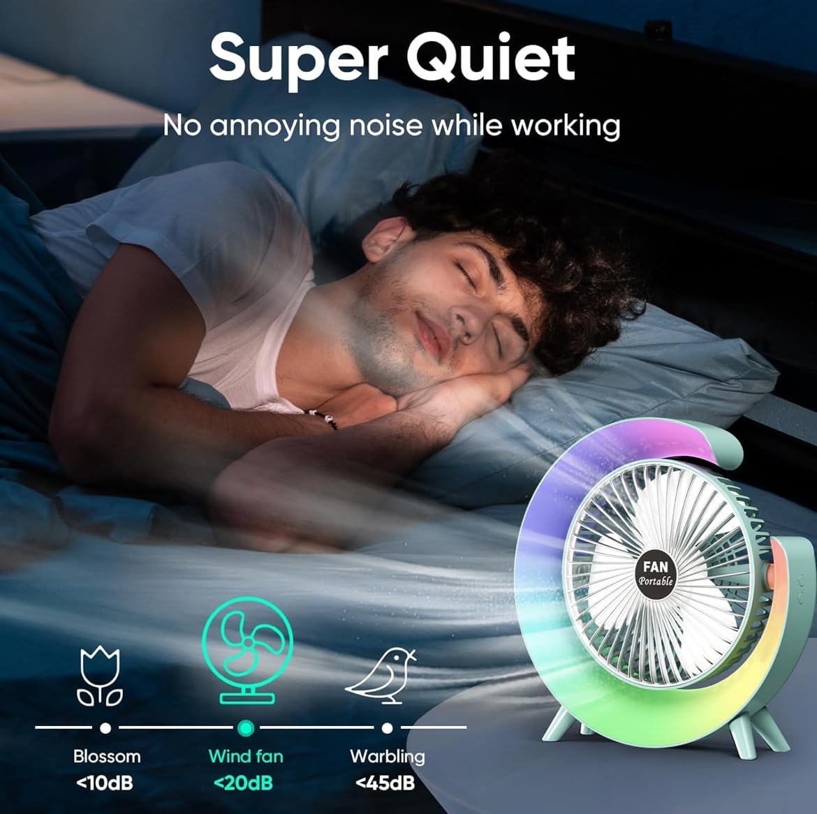 BreezeGlow RGB Rechargeable Mini Desk Fan – 3-Speed Portable Fan with Colorful Mood Light