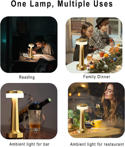Lampe de table LED dorée rechargeable – Tactile, Intensité variable, 3 modes de couleur, Lumière d'ambiance moderne sans fil