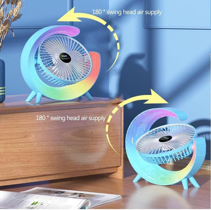 BreezeGlow RGB Rechargeable Mini Desk Fan – 3-Speed Portable Fan with Colorful Mood Light