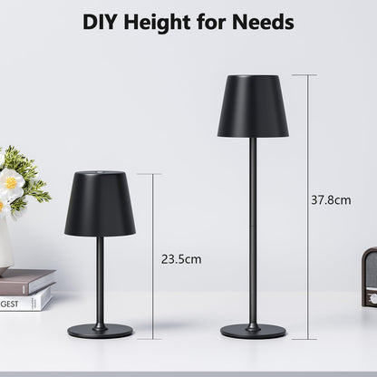 Lampe de table LED sans fil noire – Rechargeable, tactile à intensité variable (3 modes d'éclairage)
