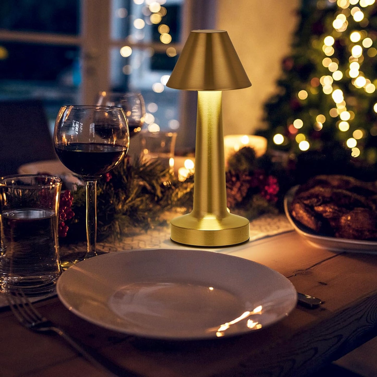 Lampe de table LED sans fil tactile dorée – Intensité réglable, 3 modes d'éclairage, rechargeable par USB
