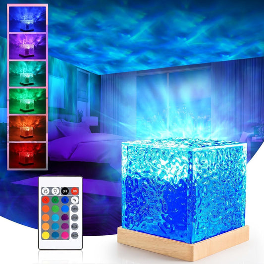 Lampe de projection à ondes océaniques RVB – Veilleuse LED à ondulations d'eau 16 couleurs avec télécommande, contrôle tactile et luminosité réglable