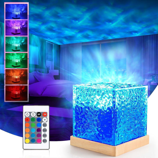 Lampe de projection à ondes océaniques RVB – Veilleuse LED à ondulations d'eau 16 couleurs avec télécommande, contrôle tactile et luminosité réglable