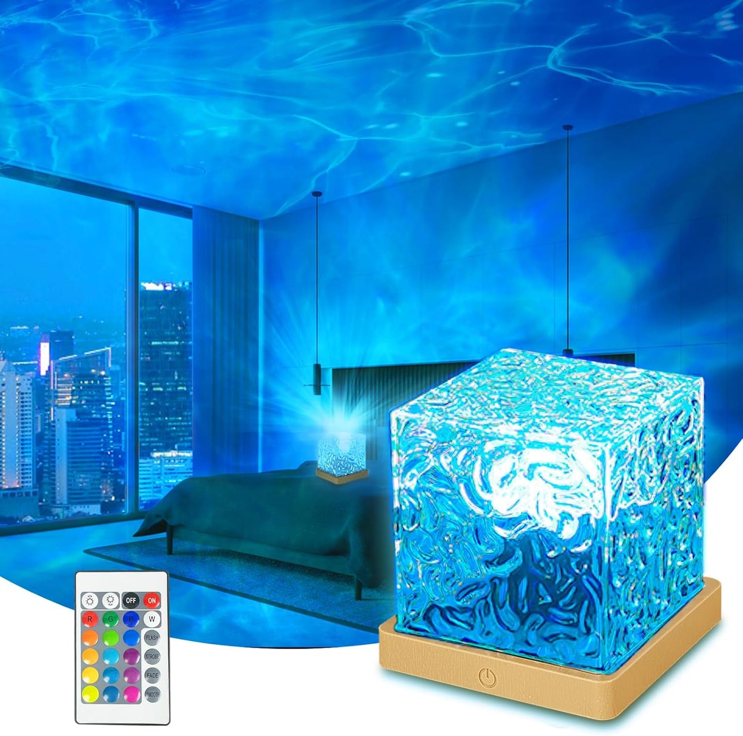 RGB Ocean Wave Projector Lamp – 16-Color USB LED Water Ripple Night Light with Remote, Touch Control & Adjustable Brightness