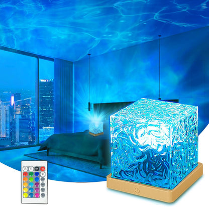 RGB Ocean Wave Projector Lamp – 16-Color USB LED Water Ripple Night Light with Remote, Touch Control & Adjustable Brightness