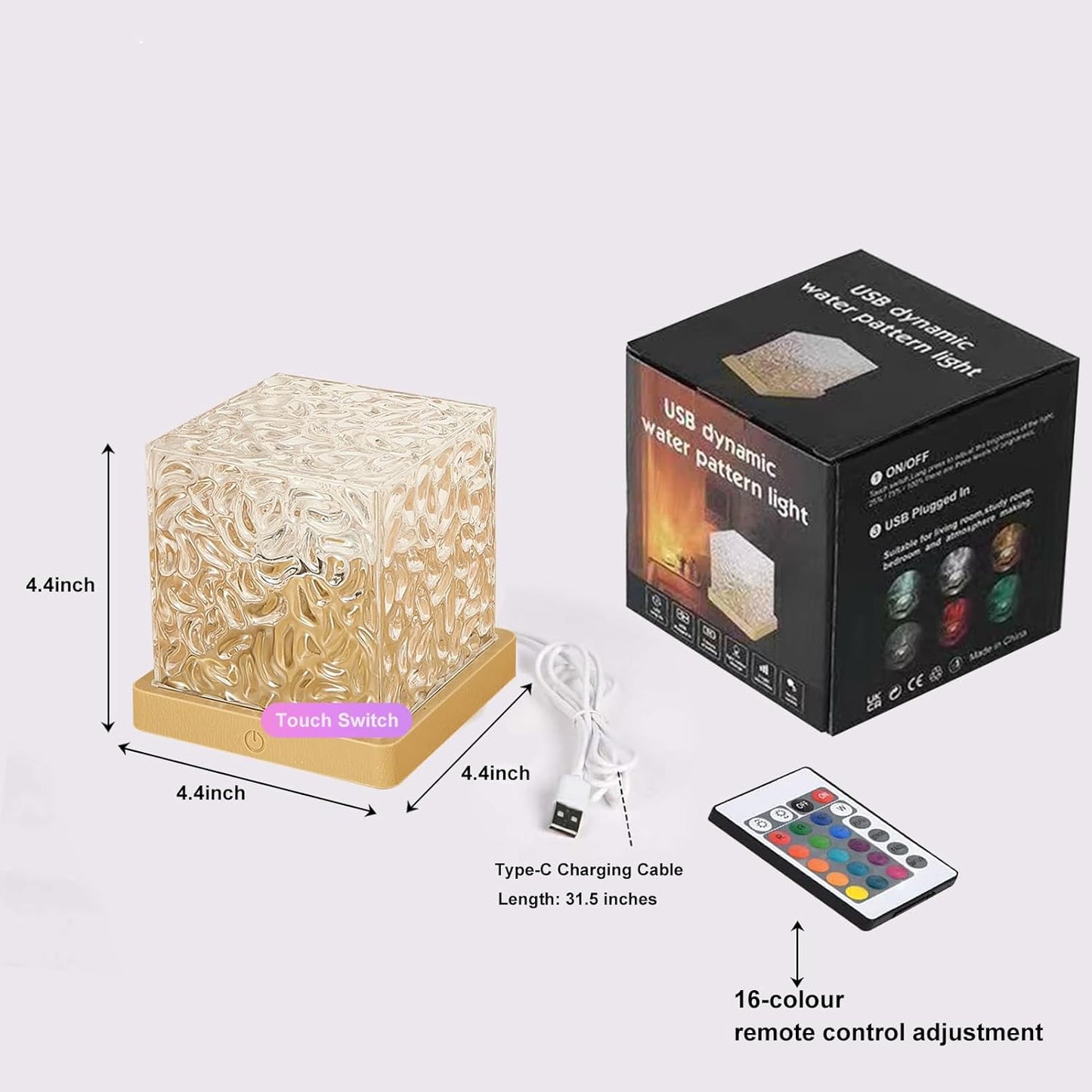 RGB Ocean Wave Projector Lamp – 16-Color USB LED Water Ripple Night Light with Remote, Touch Control & Adjustable Brightness
