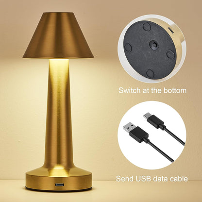Lampe de table LED sans fil tactile dorée – Intensité réglable, 3 modes d'éclairage, rechargeable par USB