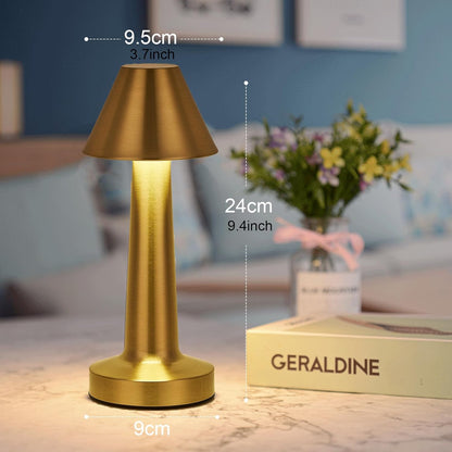 Lampe de table LED sans fil tactile dorée – Intensité réglable, 3 modes d'éclairage, rechargeable par USB