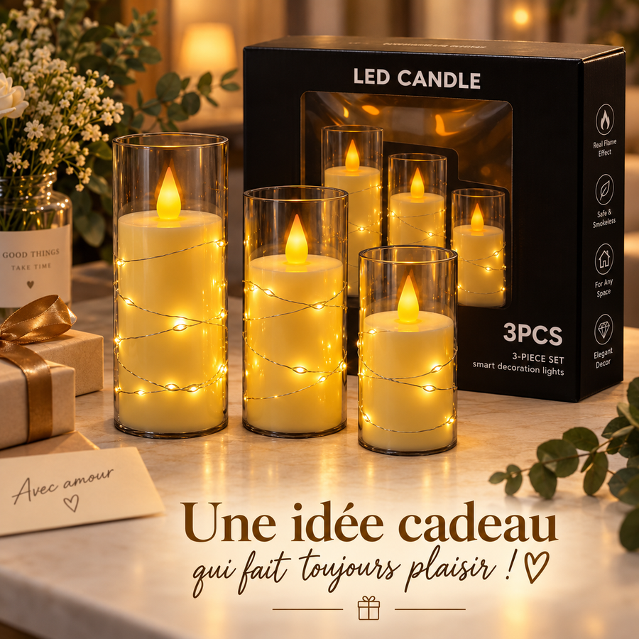 Lot de 3 Bougies LED à Effet Flamme Réaliste – Lumière Chaleureuse & Décoration Élégante