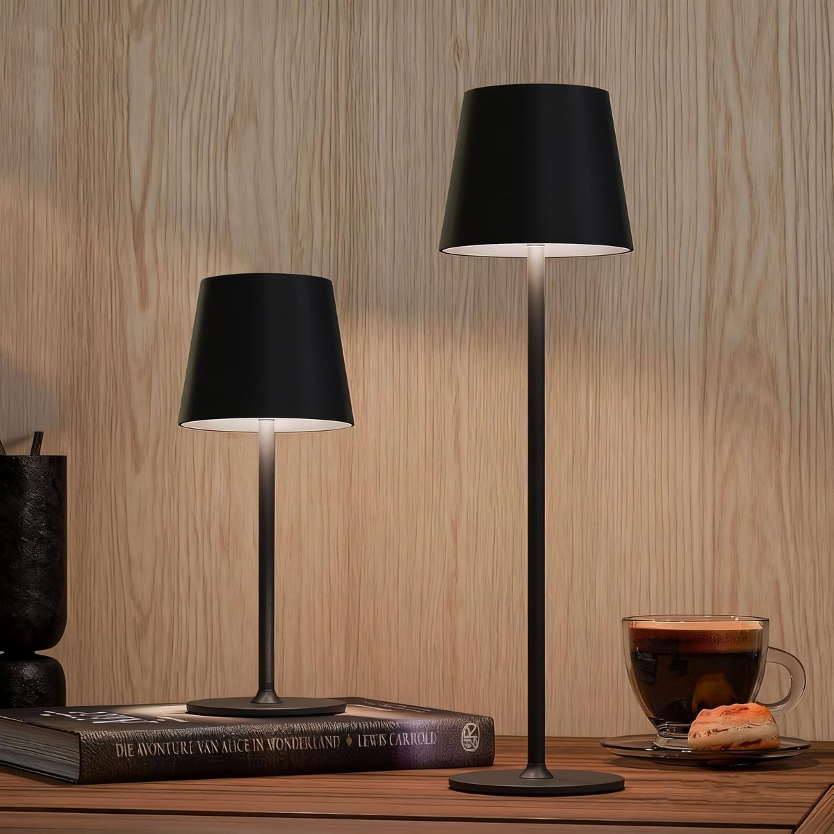 Lampe de table à LED sans fil – Rechargeable, tactile à intensité variable (3 modes d'éclairage), (blanc, noir)