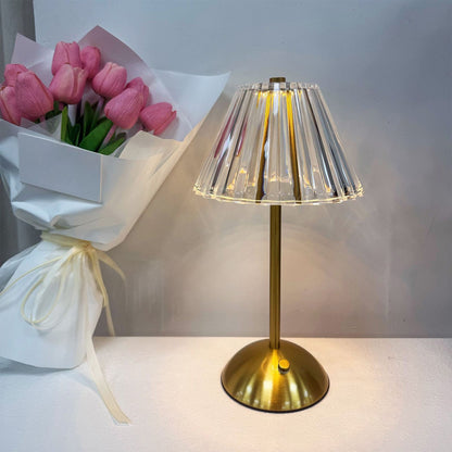 Lampe de table LED en cristal rechargeable – Lampe sans fil tactile avec intensité réglable, 3 couleurs d'éclairage, chargement USB-C et base en métal doré