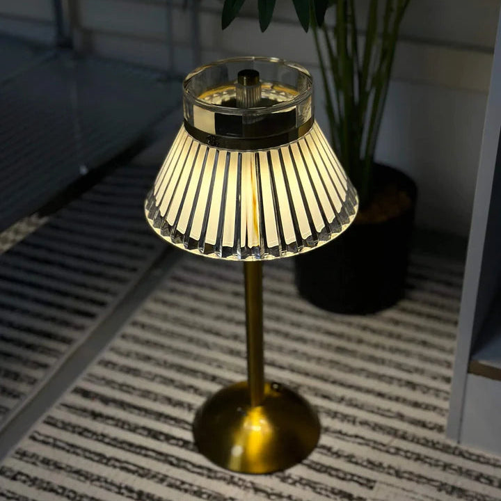 Lampe de table LED en cristal rechargeable – Lampe de chevet sans fil tactile à intensité variable avec 3 couleurs de lumière et base en métal doré