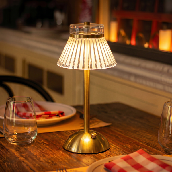 Lampe de table LED en cristal rechargeable – Lampe de chevet sans fil tactile à intensité variable avec 3 couleurs de lumière et base en métal doré