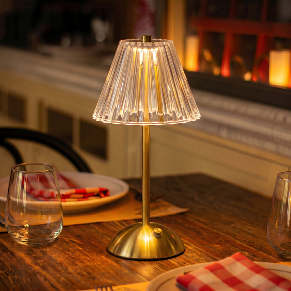 Lampe de table LED en cristal rechargeable – Lampe sans fil tactile avec intensité réglable, 3 couleurs d'éclairage, chargement USB-C et base en métal doré