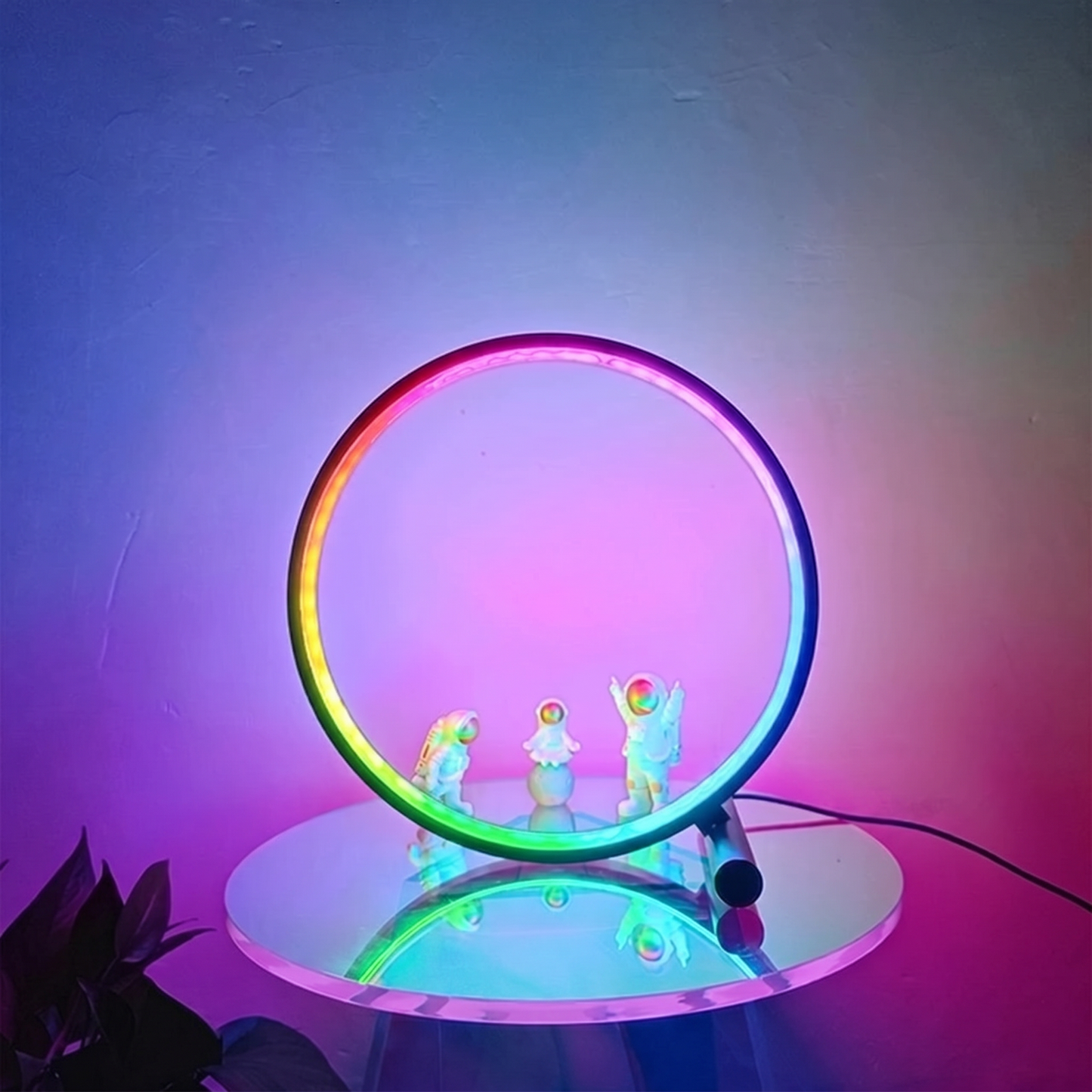 RGB Circular LED Bedside Lamp with Gesture Control – USB Powered Mood Light with Remote, Dimmable 3 Color Temperatures