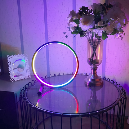 RGB Circular LED Bedside Lamp with Gesture Control – USB Powered Mood Light with Remote, Dimmable 3 Color Temperatures