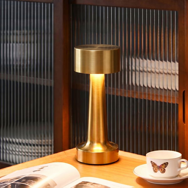 Lampe de table LED dorée rechargeable – Intensité réglable tactile, 3 modes de couleur, lumière d'ambiance sans fil