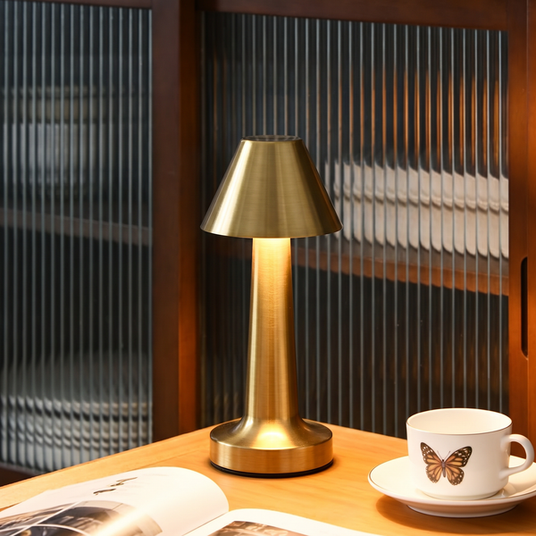 Lampe de table LED sans fil tactile dorée – Intensité réglable, 3 modes d'éclairage, rechargeable par USB