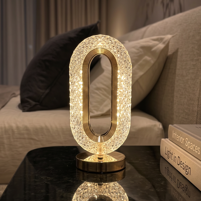 Lampe de table LED ovale portable Or Cristal - 3 modes d'éclairage, tactile à intensité variable