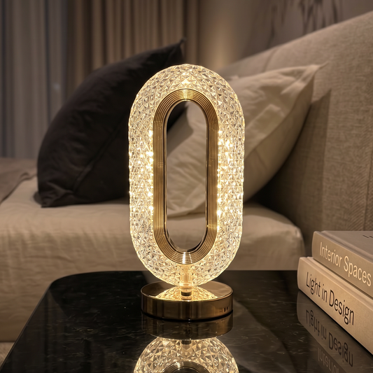 Lampe de table LED ovale portable Or Cristal - 3 modes d'éclairage, tactile à intensité variable