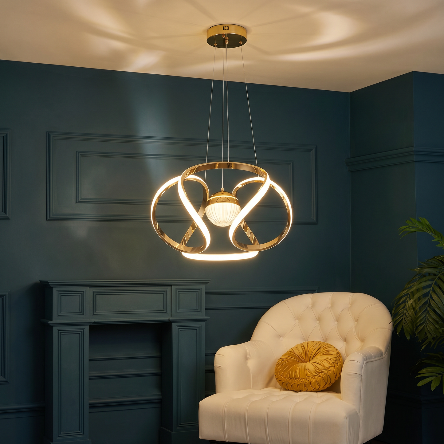 Lustre Infinity Halo – Suspension LED Dorée au Design Moderne en Forme de Boucle