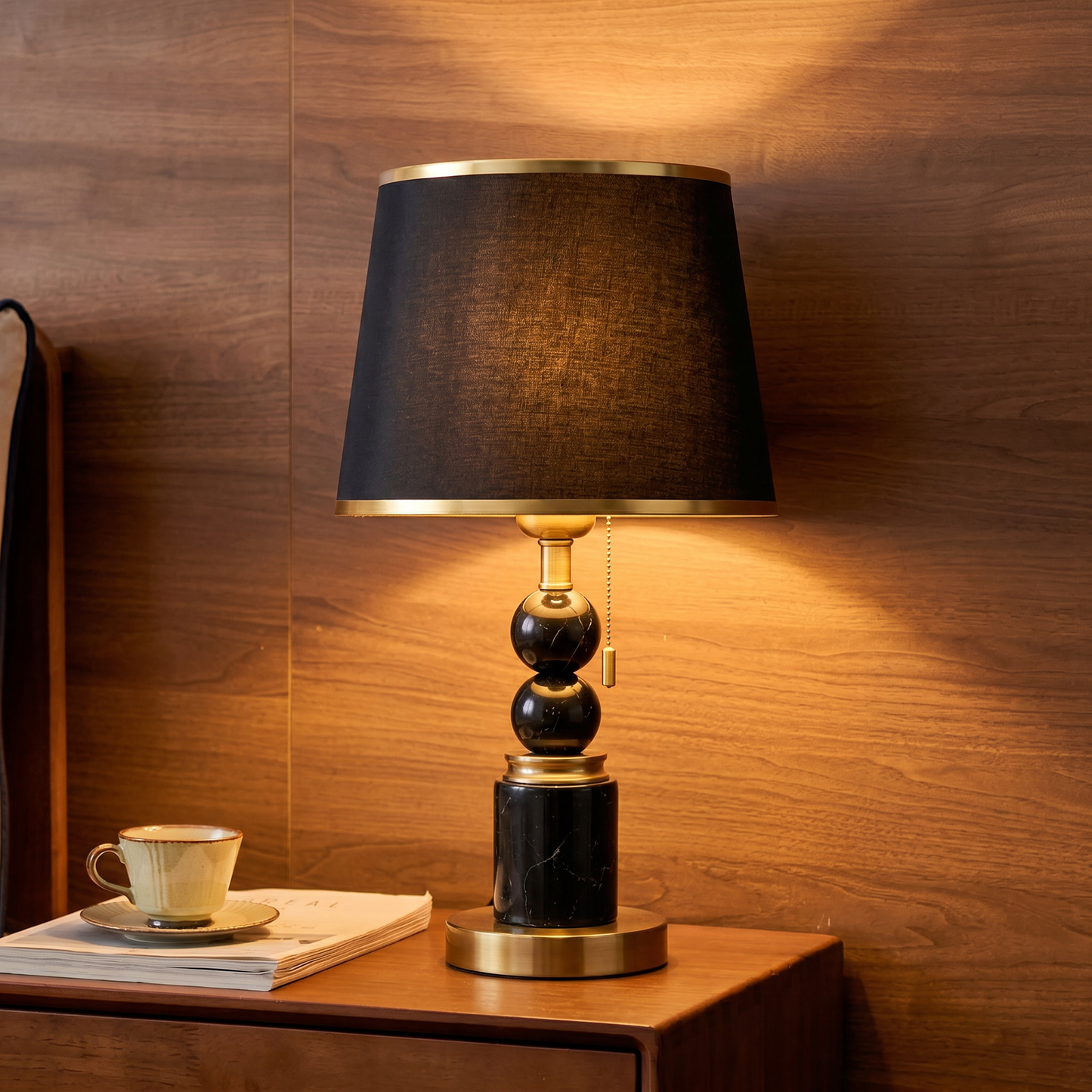 Lampe de table Onyx – Lampe décorative noire et or avec abat-jour en tissu