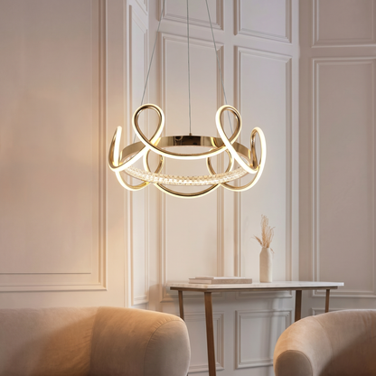 Lustre Boucle Aurore – Suspension LED Dorée au Design Bouclé Moderne