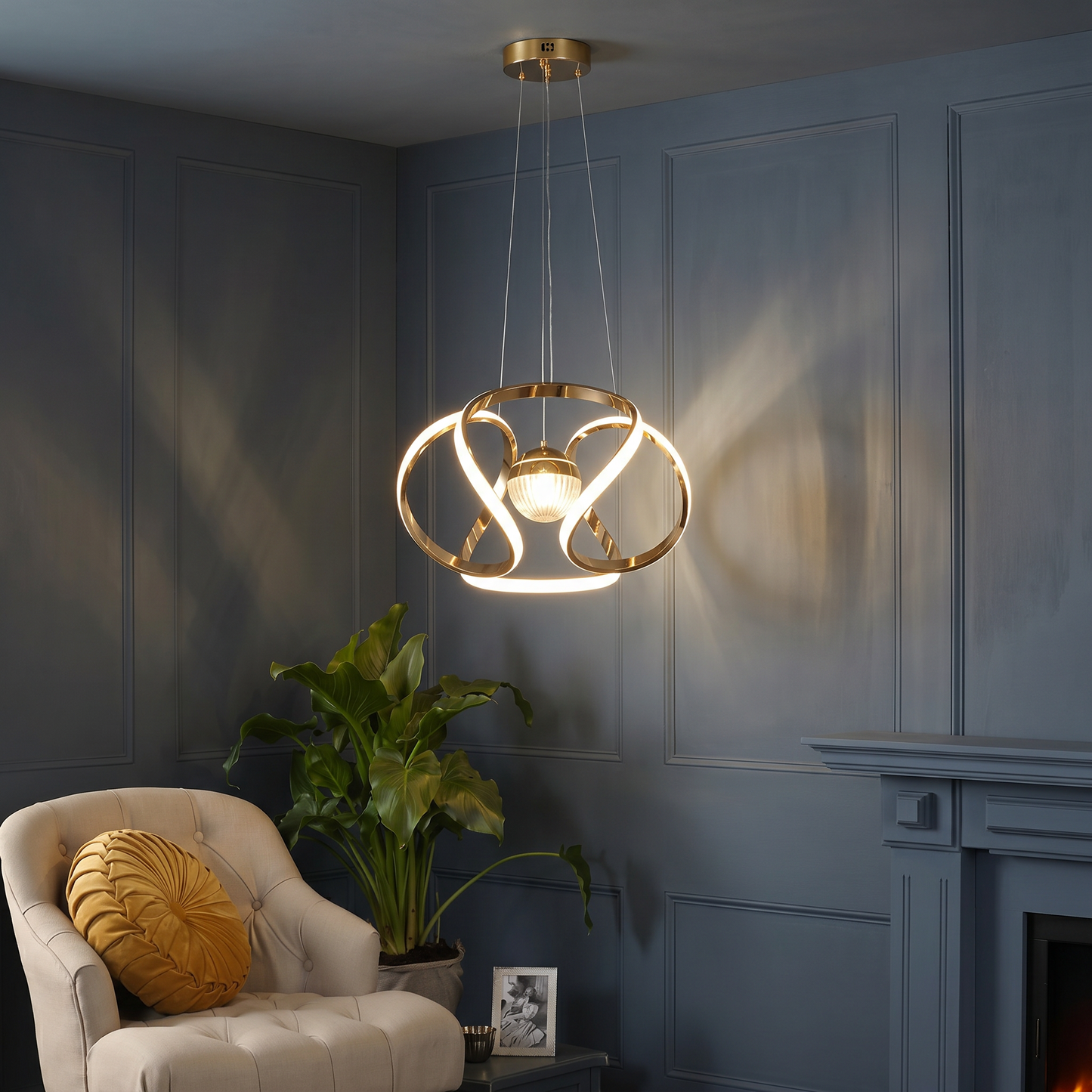 Lustre Infinity Halo – Suspension LED Dorée au Design Moderne en Forme de Boucle