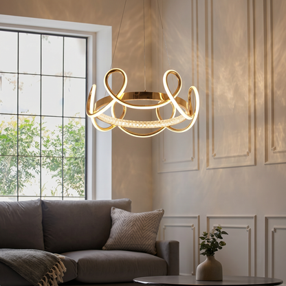 Lustre Boucle Aurore – Suspension LED Dorée au Design Bouclé Moderne