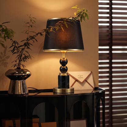 Lampe de table Onyx – Lampe décorative noire et or avec abat-jour en tissu