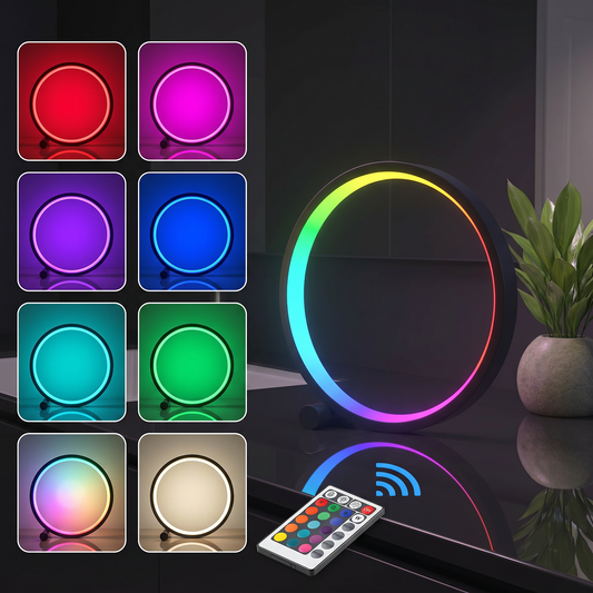 Lampe de chevet LED circulaire RVB avec commande gestuelle – Veilleuse d'ambiance alimentée par USB avec télécommande, intensité variable, 3 températures de couleur