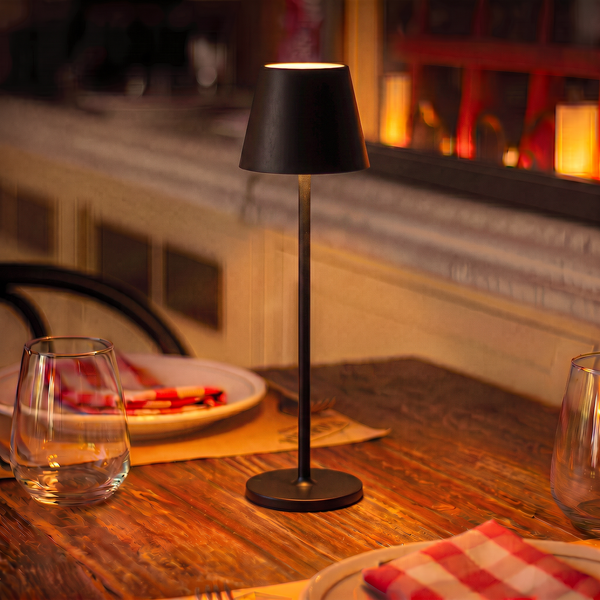 Lampe de table LED sans fil noire – Rechargeable, tactile à intensité variable (3 modes d'éclairage)